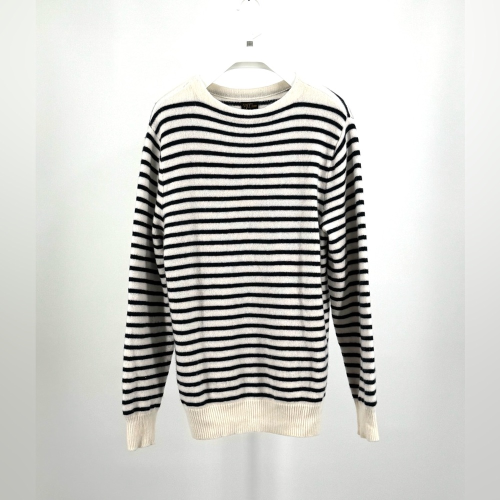 J. Crew Men’s Midweight Cashmere Boatneck Sweater Cream Navy Striped Size L - Picture 10 of 11